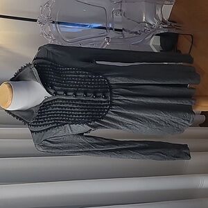 Plenty by Tracy Reese Top Blouse Grey Ruffles Button Up Soft High Collar